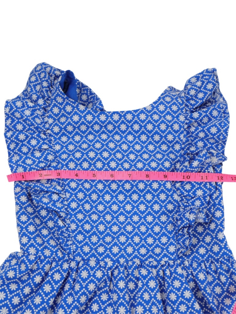 Btween Blue Floral Ruffle Dress Girls Size 8 Open Back Bow Cotton - Picture 4 of 9